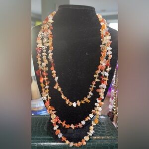 Multi-Strand Orange and Cream Gemstone Necklace - Women Jewelry
